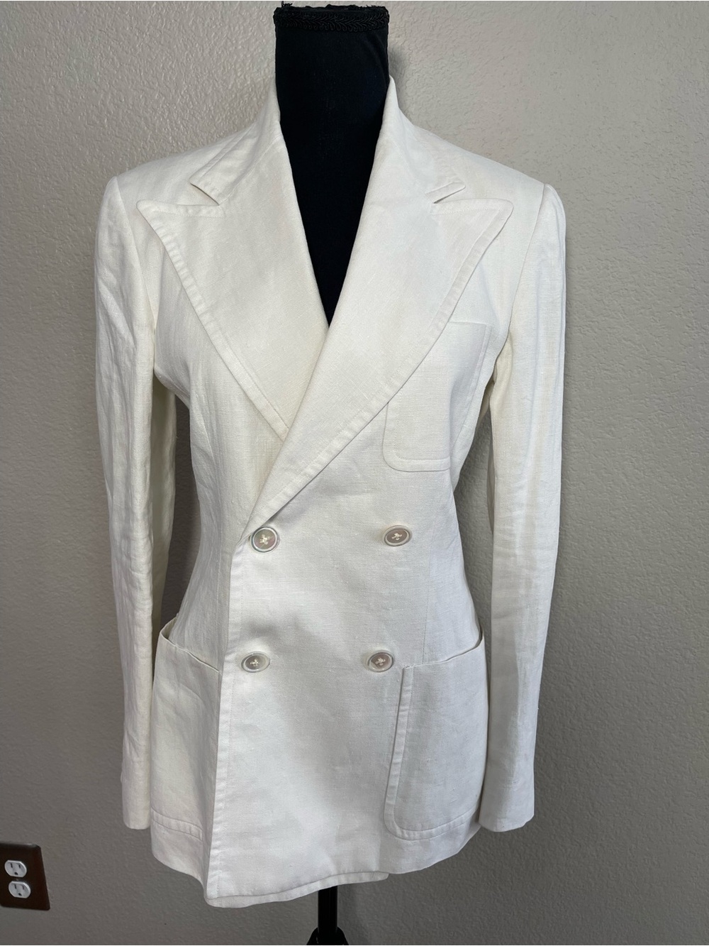 Ralph Lauren Women's White Linen-Blend Blazer made in USA size 2